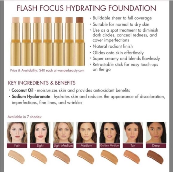 NEW Wander Beauty Flash Focus Hydrating Foundation Stick - Deep - Picture 4 of 4